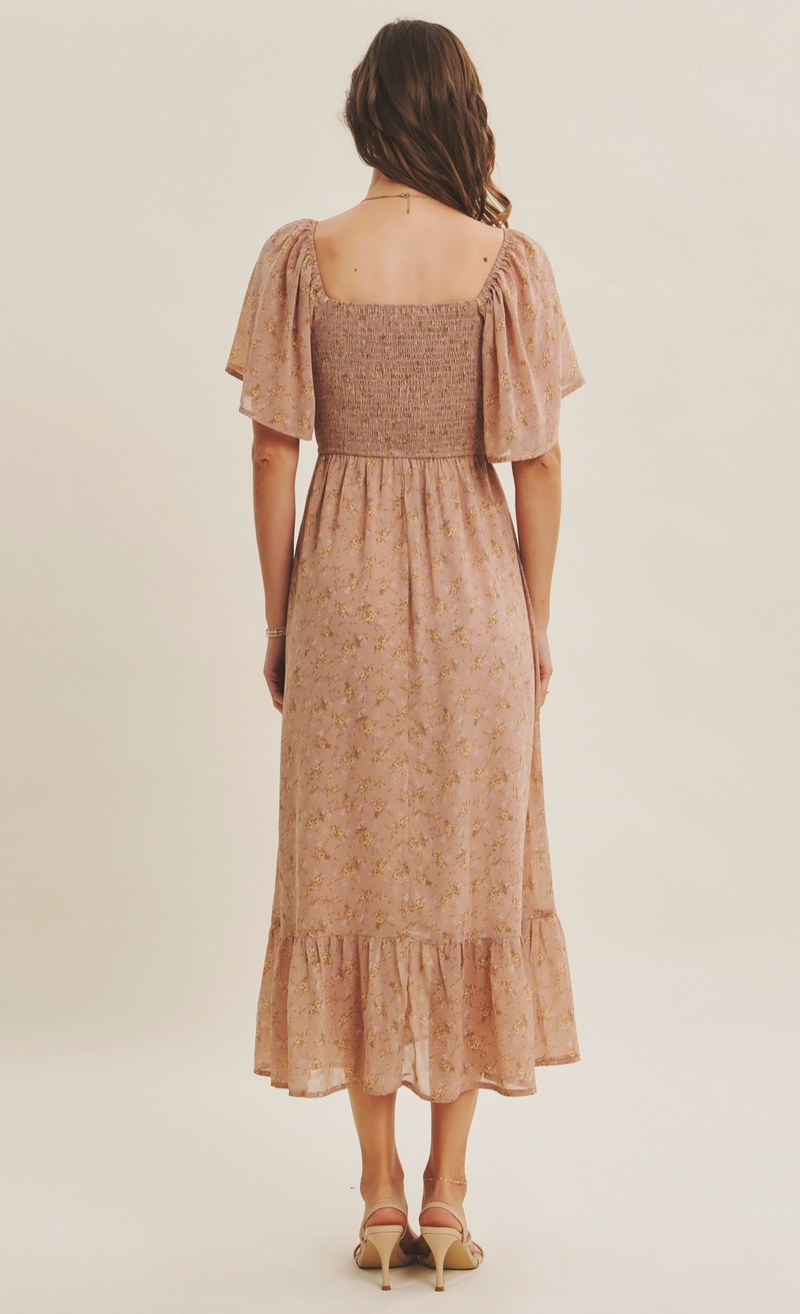 Floral Chiffon Smocked Midi Dress