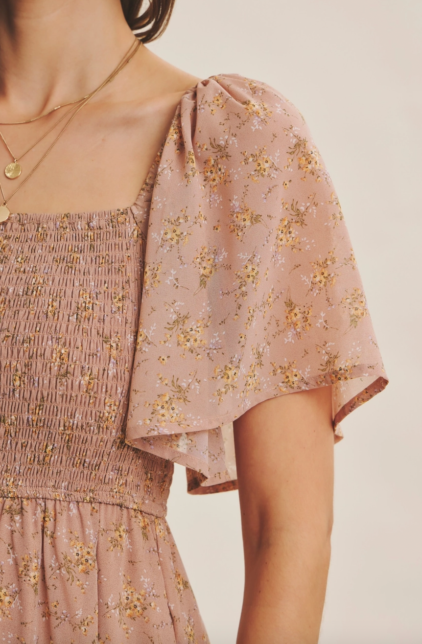Floral Chiffon Smocked Midi Dress