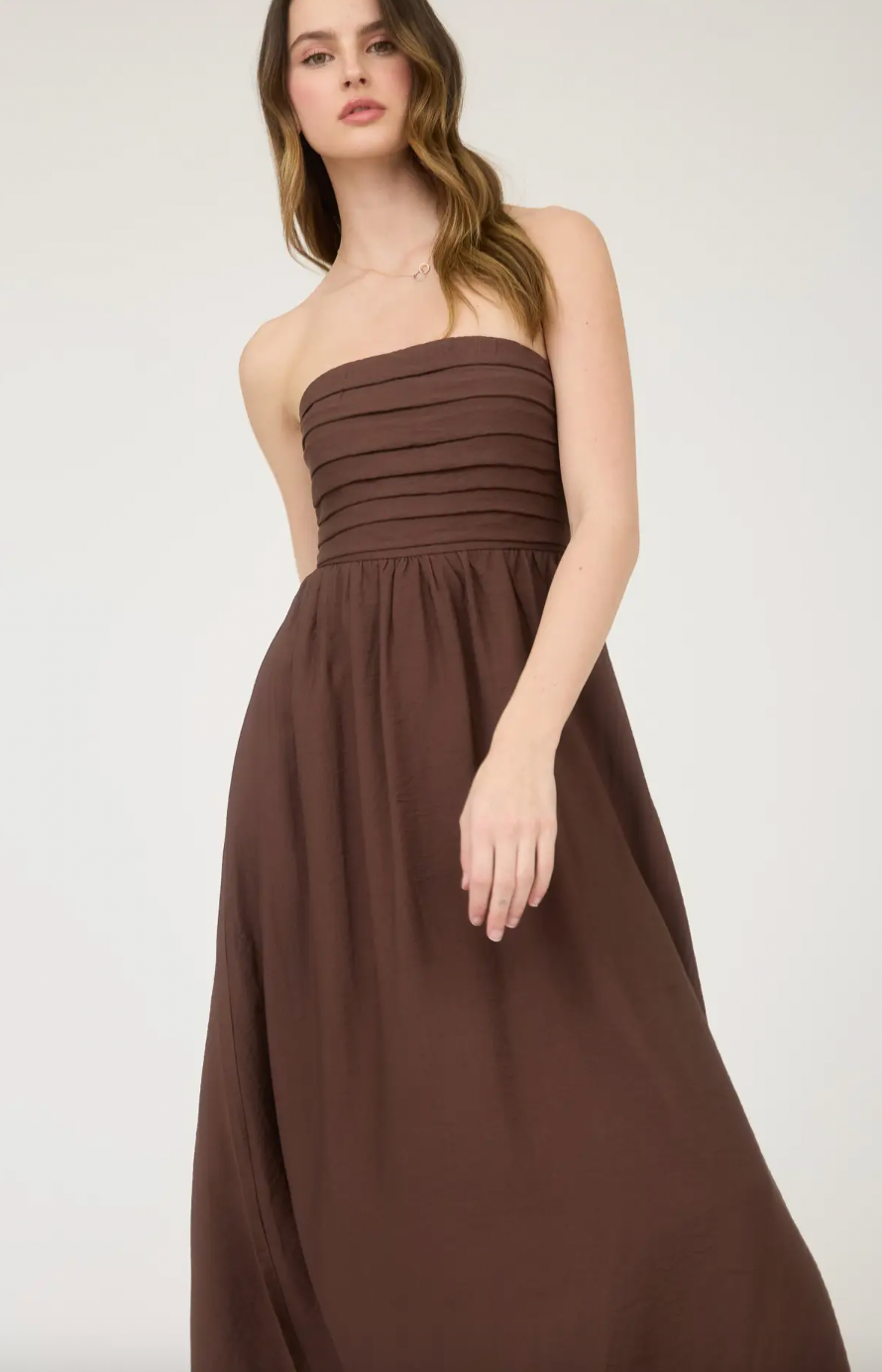 Pleated Bodice Strapless Midi Sundress
