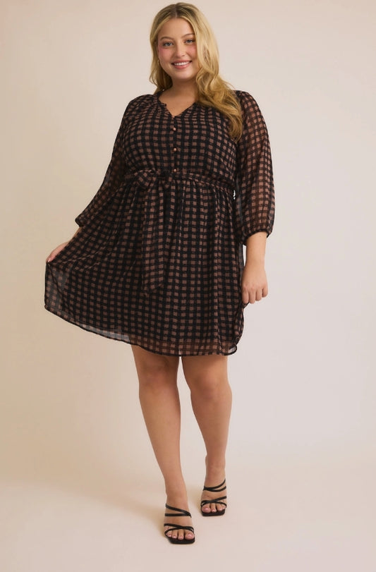 Shirring Button Down Dress (1X-3X)