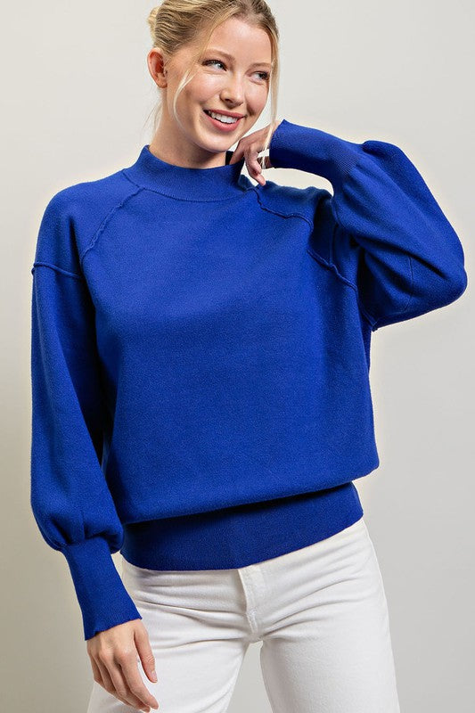 Women's blue sweater with balloon sleeve