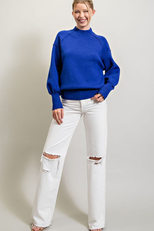 Women's high neck blue sweater