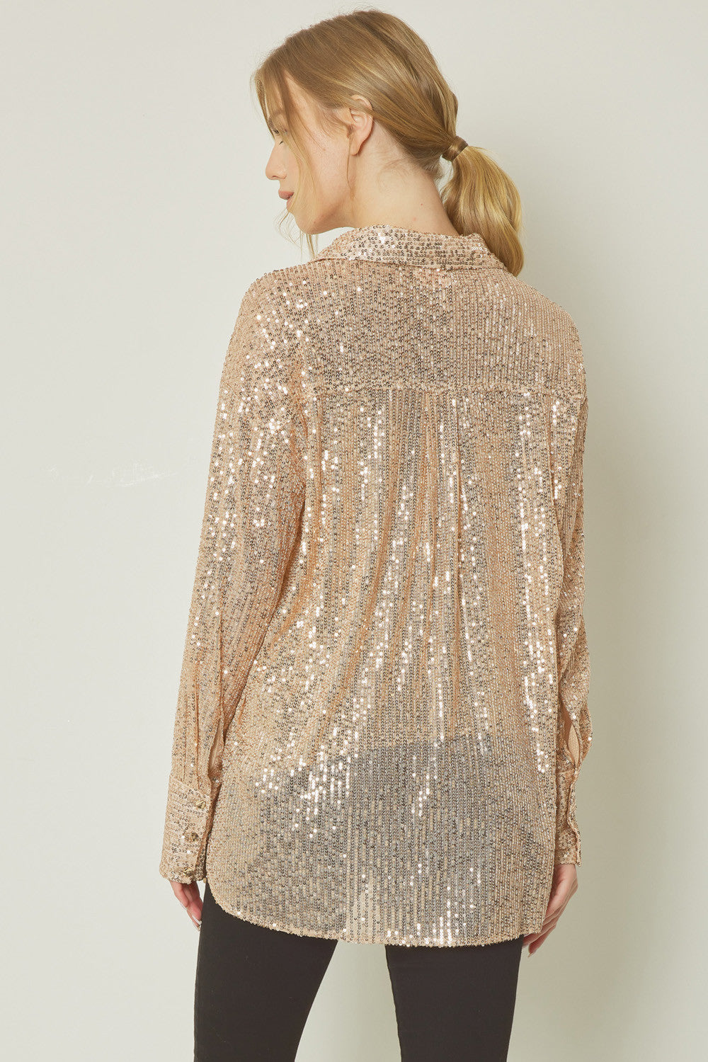 Button down sequin tunic top